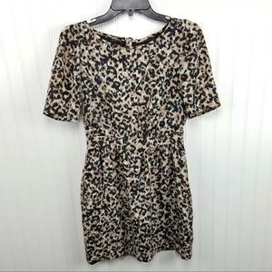 BCBGeneration Size 4 Tan & Black Cheetah Print Lace Up Back Mini Dress